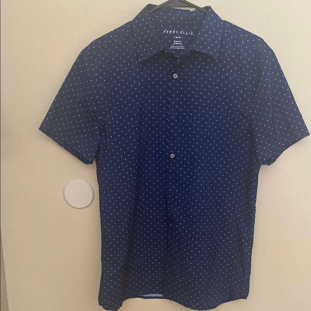 Perry Ellis Men's Blue Polka Dot Shirt